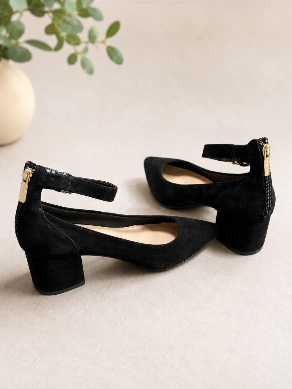 Part and Parcel Black ankle strap pumps